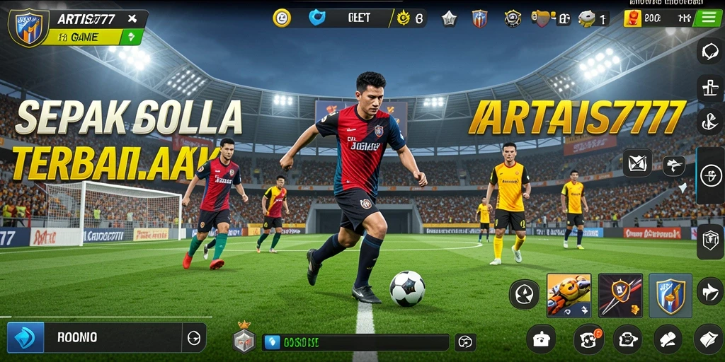 Tampilan screenshot gameplay menarik dari ARTIS777 yang menunjukkan aksi sepak bola.