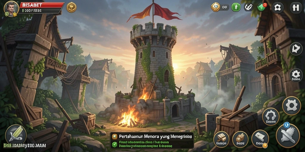 Screenshot gameplay menampilkan pertahanan menara yang dinamis dan menantang.