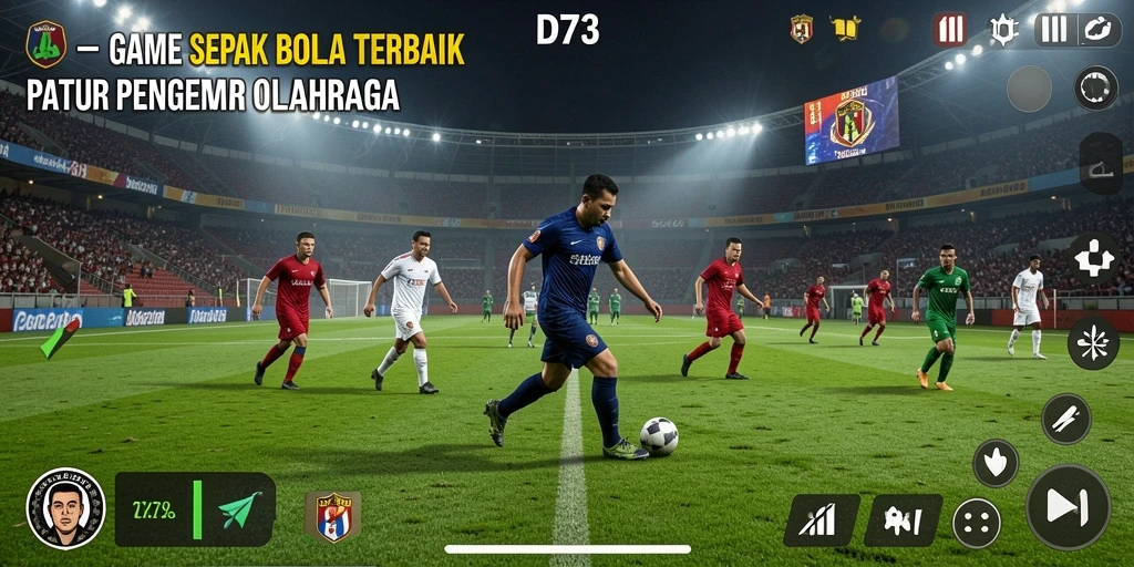 Screenshot dari D73 menampilkan aksi seru dalam pertandingan sepak bola.