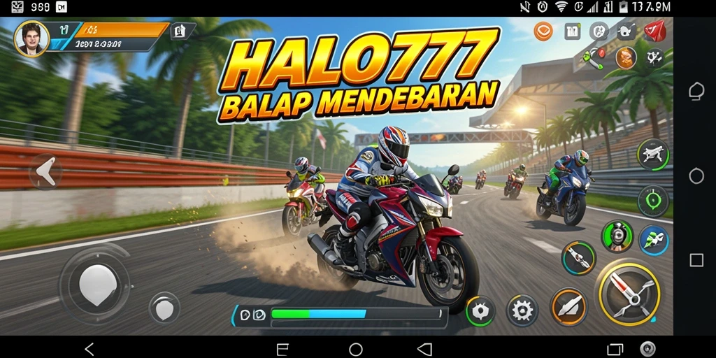Tampilan gameplay menyenangkan di HALO777 dengan balapan motor yang penuh kecepatan.