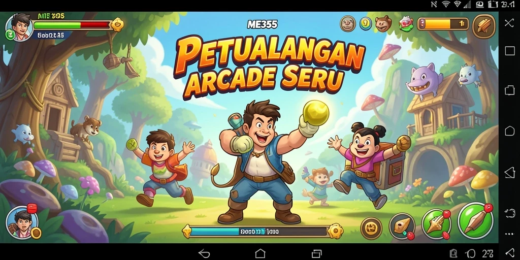 Tampilan gameplay ME355 yang penuh aksi dan warna-warni.