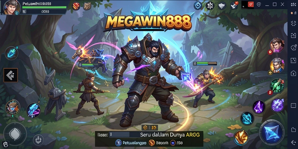Screenshot gameplay MEGAWIN888 menampilkan pertarungan epik di dunia ARPG.